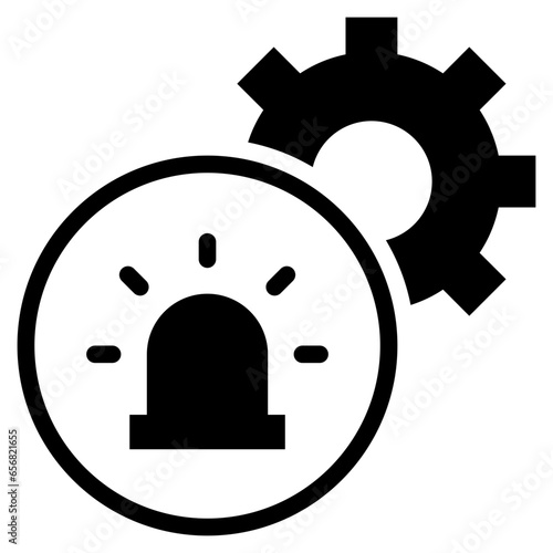 gear construction beware warning siren light solid glyph