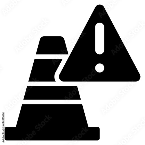 traffic cone construction alert exclamation beware solid glyph