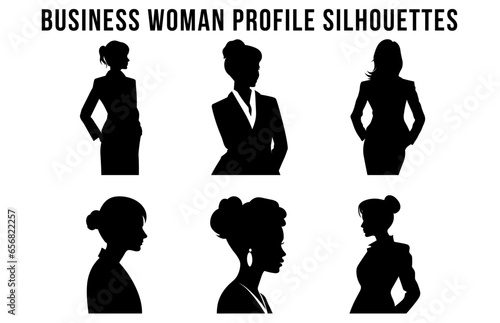 Set of Business Woman vector silhouettes, Corporate female Black silhouette Bundle