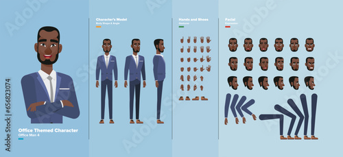 Title: Vector Illustration of casual office man character, with adjustable body pose and facial expression for animation and illustration design purposes.
