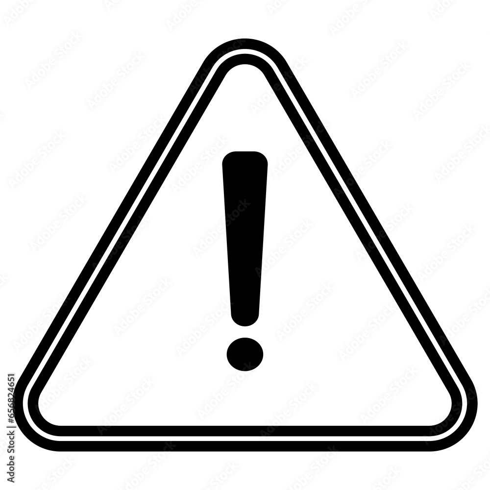 Black line Exclamation mark in triangle symbol icon isolated on white background. Hazard warning sign, careful, attention, danger warning sign. Vector Illustration - obrazy, fototapety, plakaty 