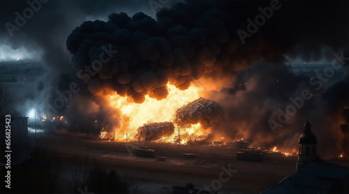 View from Above Night Ukraine Explosion © Leon Studio