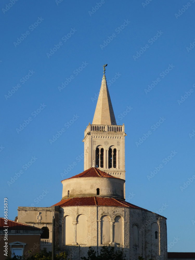 Church of St. Donatus with bell tower against clear blue sky located in Zadar, Croatia Church of St. Donatus with bell tower against clear blue sky located in Zadar, Croatia
