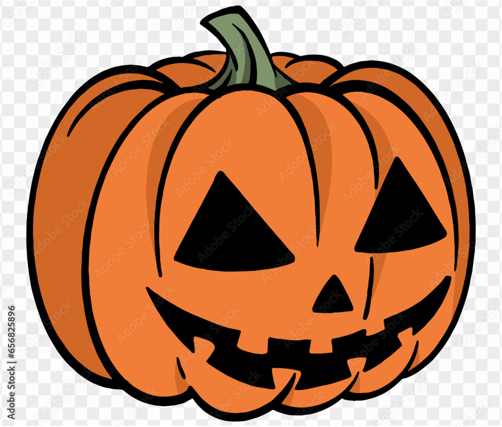 Smile pumpkin in hand drawing brush style, isolated on transparent PNG. Perfect for halloween party backgrounds. Vector