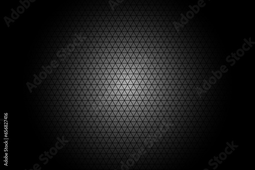 Black triangles grid in cricle shape patten and gradient background. Black and gray pattern