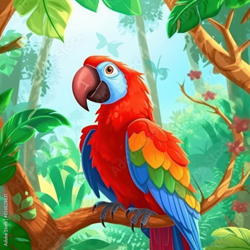  A parrot is singing in a jungle in the morning
