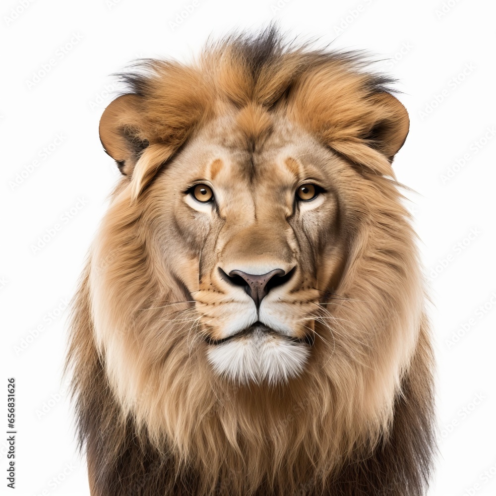 lion face shot isolated on white background cutout, Generative AI