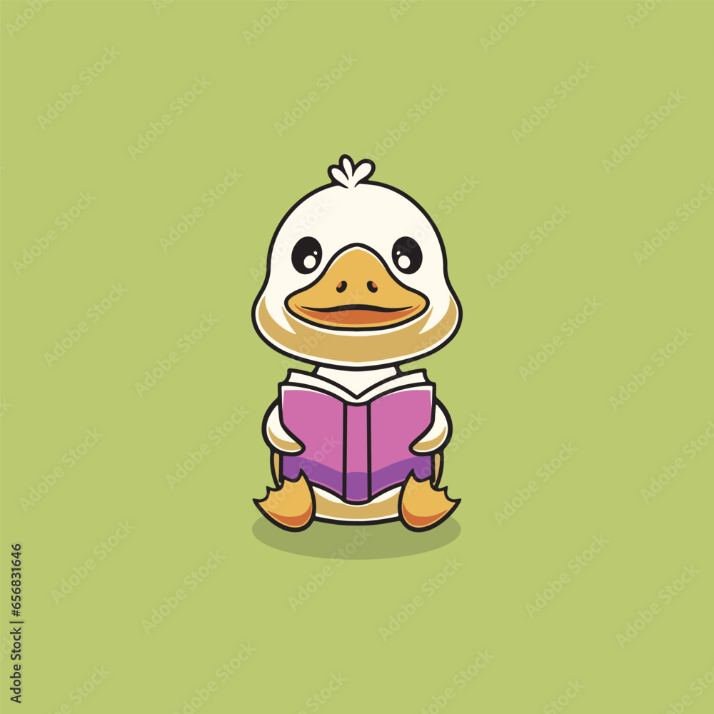 Cute duck reading the book illustration Cute duck reading the book illustration