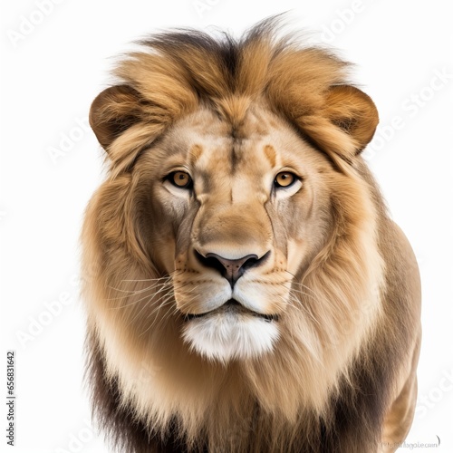 lion face shot isolated on white background cutout, Generative AI © Dhriti