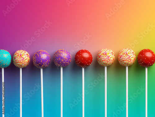 Delicious rainbow cake pops decorated with icing and sprinkles