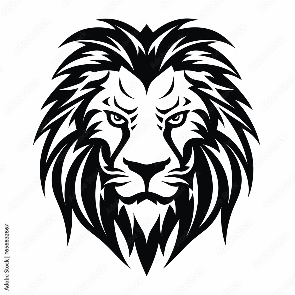 Lion Head Simple Abstract Black and White Logo Design