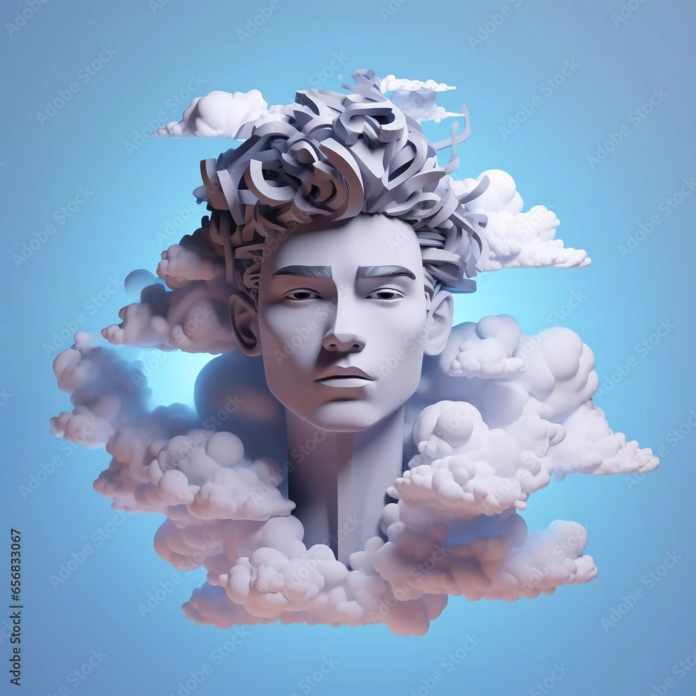 3D design of a man with clouds
