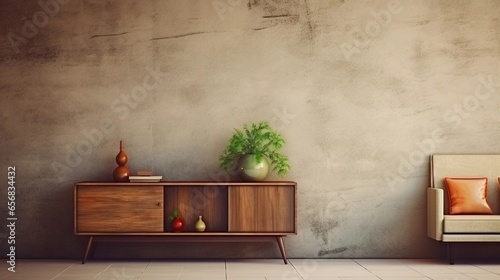 Living room furniture display with space for text and textured background, background image, AI generated