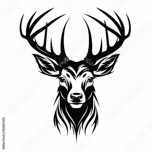 Simple Abstract Black and White Deer Head Logo Design Shape