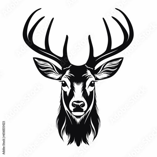 Simple Abstract Black and White Deer Head Logo Design Shape