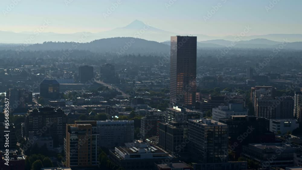 Flying Over Portland On Hazy Morning - Wide Shot Flying Over Portland On Hazy Morning - Wide Shot