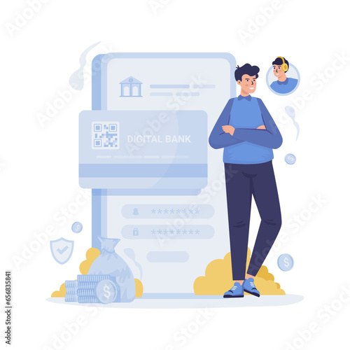 Digital banking services mobile application vector illustration