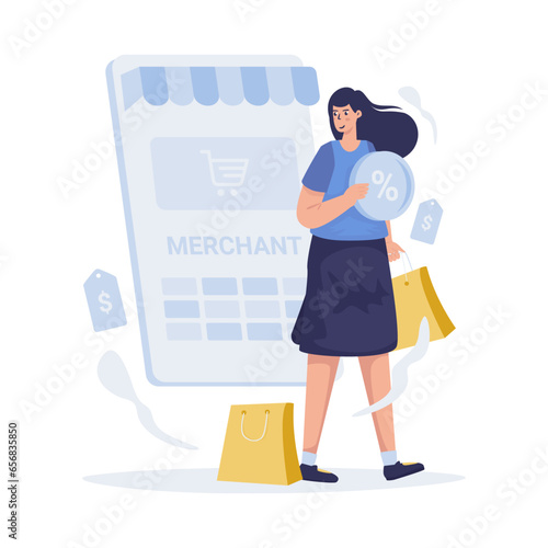 Bank partner shopping merchant promotions vector illustration