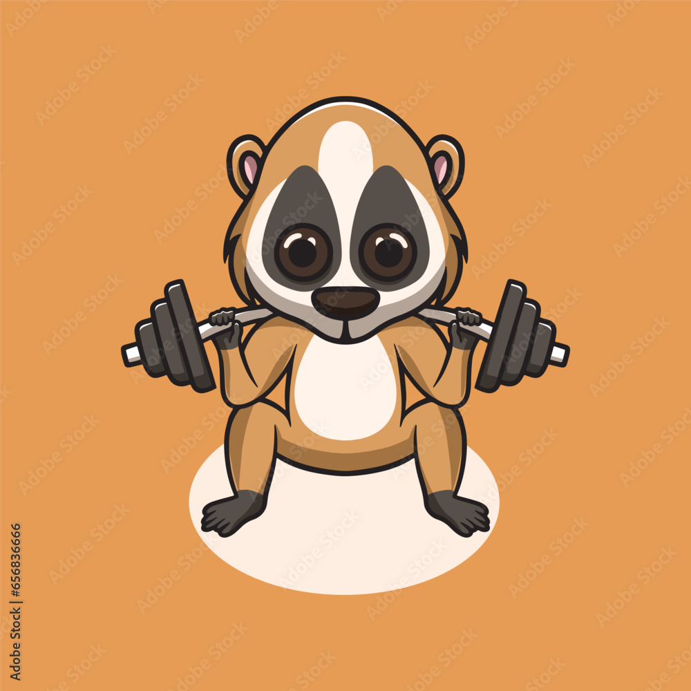 cute slow loris workout cartoon illustration