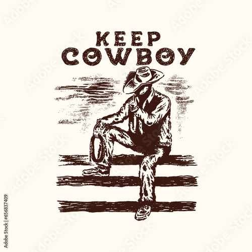 cowboy illustration rodeo graphic sketch design country vintage American t shirt wild west