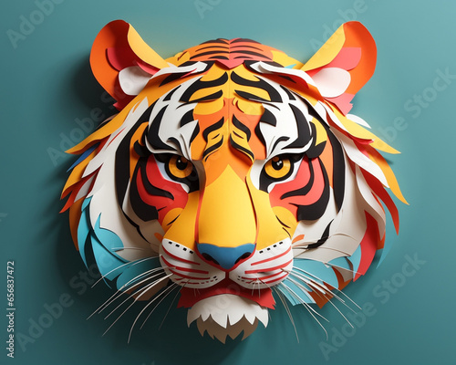 Paper art depicting a cartoon tiger in 3D