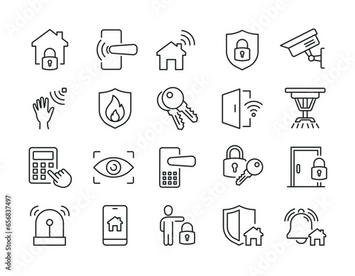 Home security thin line icons. Editable stroke. For website marketing design, logo, app, template, ui, etc. Vector illustration.