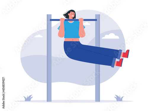 Girl lifting bodyweight. Exercise flat vector illustration