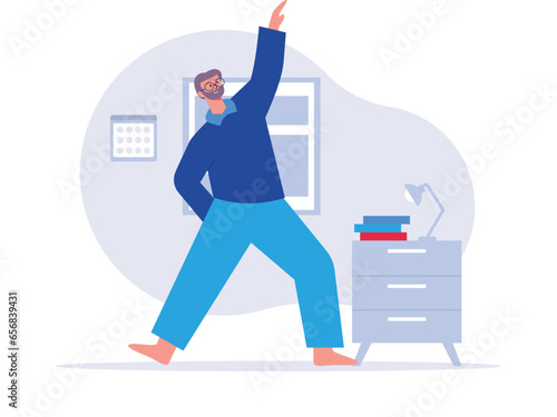 Adult man doing exercise. Exercise flat vector illustration