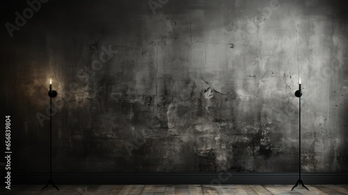 Grunge black wall texture dark concrete floor rough background