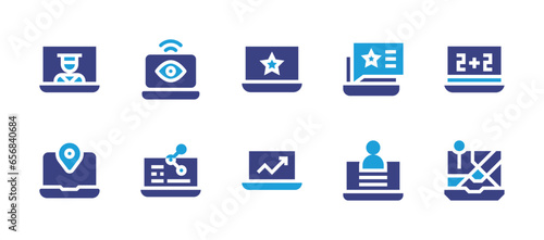 Fototapeta Naklejka Na Ścianę i Meble -  Laptop icon set. Duotone color. Vector illustration. Containing laptop, online education, gps, viewer, sharing.