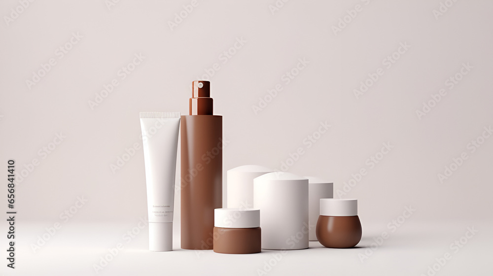 collection of cosmetics empty containers isolated on light background. generated by ai collection of cosmetics empty containers isolated on light background. generated by ai