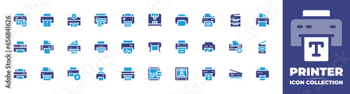 Printer icon collection. Duotone color. Vector and transparent illustration. Containing printer, plotter, power, serigraphy, printing, photocopier, ink, print, scanner, and more.