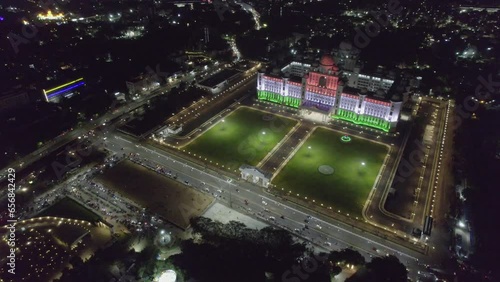 360 degre Aerial footage of the Telangana Secretariat, officially known as the Dr. B. R. Ambedkar Telangana Secretariat, situated in Hyderabad, is the administrative office of Indian state Telangana .