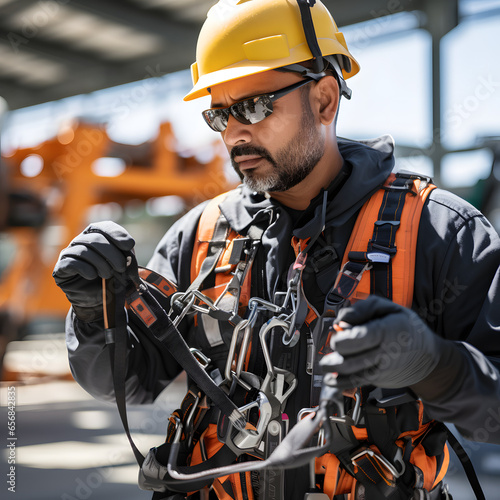 OHS expert conducting a fall protection equipment inspection