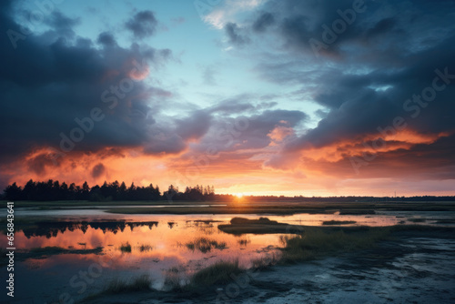 Sunset over the lake in the countryside © ruang