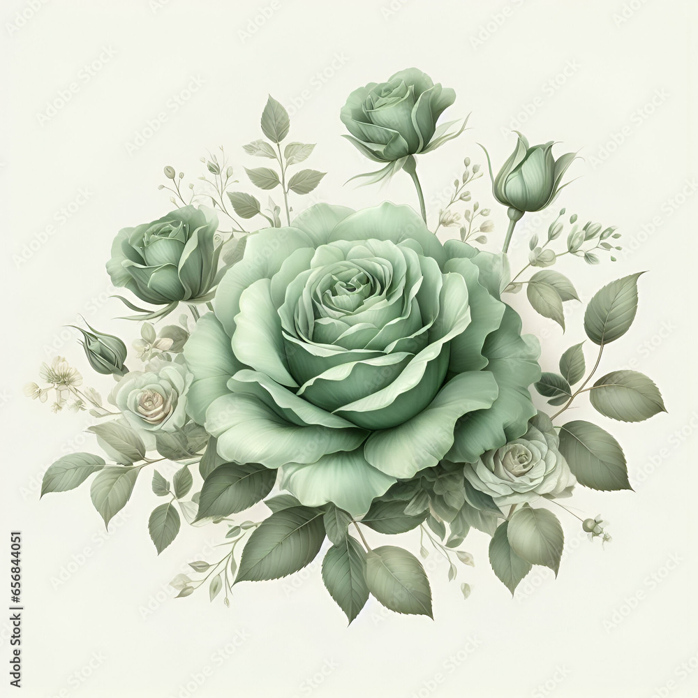 Green Roses Tag, Beautiful card, Illustration Background