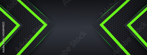 Modern black and green metal background with hexagonal texture