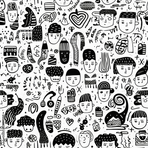 Diversity people cartoon collage repeat pattern