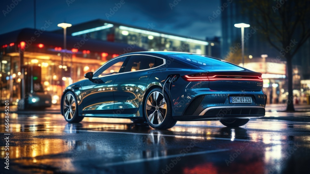 EV Energy car concept. Elegant luxury futuristic hybrid vehicle