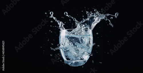 water splash isolated on black, water splash in water for ads poster. Generative Ai content