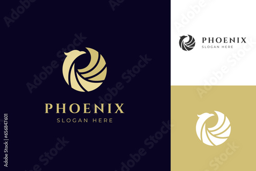 abstract elegant phoenix logo icon design. circle shape eagle falcon simple animal logo with feather symbol for identity symbol