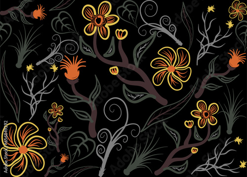 Ethnic flower geometry embroidery ikat traditional pattern.Seamless flora ethnic pattern.Ethnic folk embroidery pattern.vector illustration.design for fabric,clothing,texture,decoration,wrapping.