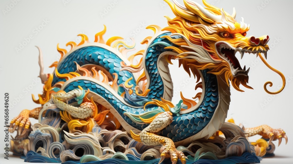 chinese dragon statue. dragon on a white background. Golden Dragon. blue dragon. dragon symbol of the year chinese dragon statue. dragon on a white background. Golden Dragon. blue dragon. dragon symbol of the year