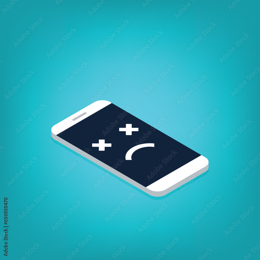 Obraz premium Broken smartphone with sad smile. Broken phone service, recovery and repair concept