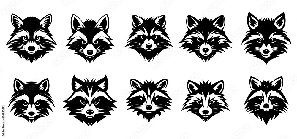 Raccoon head logo set - vector illustration, emblem design on white background. Raccoon head logo set - vector illustration, emblem design on white background.