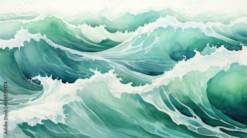 green watercolor sea with stylish wavy print. abstract background photo