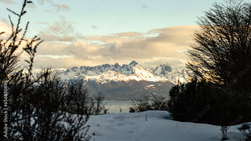 Snowy mountain range in the Beagle Channel Ushuaia