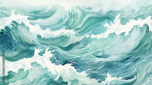 abstract watercolor sea with green wave design. abstract background © StraSyP BG