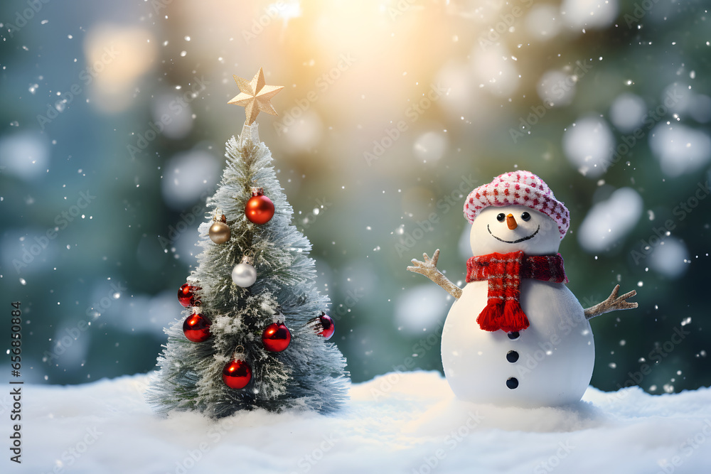 Fototapeta premium Snowman Christmas background