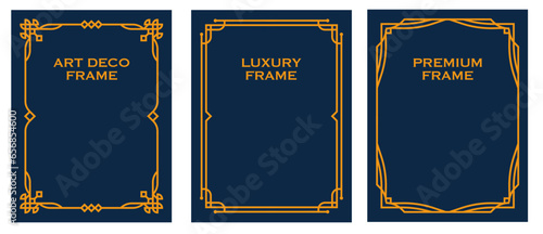 Art Deco gold frame vintage frame line geometric luxury frames wedding banner label card geometric background vector illustration